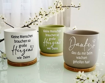 Ceramic flower pot with wood as a thank-you gift for educators, teachers, midwives | big hearts | helped grow | ceramic pot
