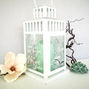 Hochzeitsgeschenk Laterne mit Motiv Rose und Spruch 28x15x15cm personalisiertes Geschenk Windlicht Valentinstag Bild 1
