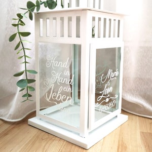 Wedding gift lantern, hand in hand with doves, 28x15x15cm - personalized gift - candle holder - Valentine's Day