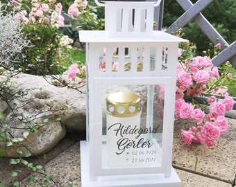 Lantern for grave / funeral light – Personalized with name date funeral saying traces / grave light with inscription
