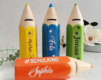 Money box colored pencil for children with name | Personalized money gift | Money box pen | Back to school | school child