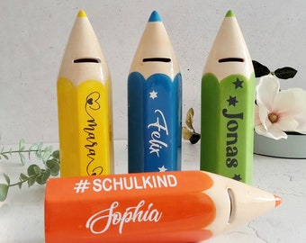 Personalized colored pencil money box for children | Money gift | Piggy bank | Back to school | School start gift with name