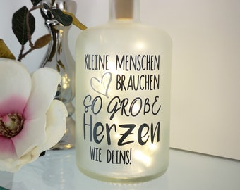 Dekoflasche mit Beleuchtung Danke Erzieher Abschiedsgeschenk LED Leuchte Leuchtflasche Bottlelight Lichterkette Geschenk Flaschenlicht