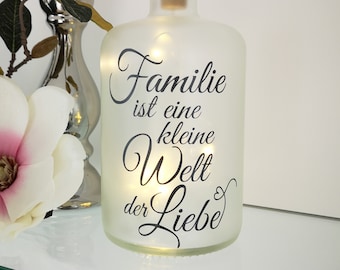 Dekoflasche mit Beleuchtung | Famile Welt Liebe | LED Leuchte Leuchtflasche Bottlelight Lichterkette Geschenk Flaschenlicht