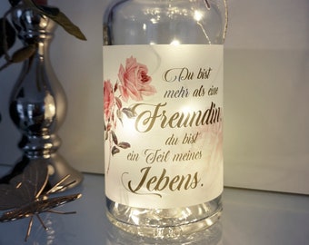 Leuchtflasche Banderole mit Spruch | besten Freundin | LED Flaschenlicht Dekolampe Geschenk