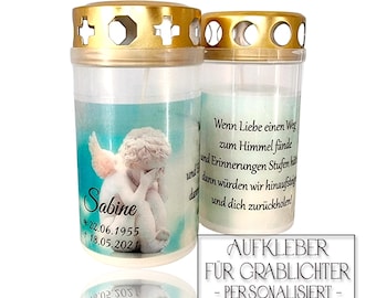 Personalized angel stickers for grave lights - Remembrance, Mourning, Memorial Light, Grave Candles