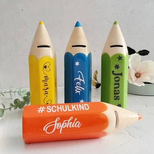 Spardose personalisiert Buntstift für Kinder | Geldgeschenk | Sparbüchse Stift | Schulanfang Schulkind |Geschenk Schuleinführung mit Namen