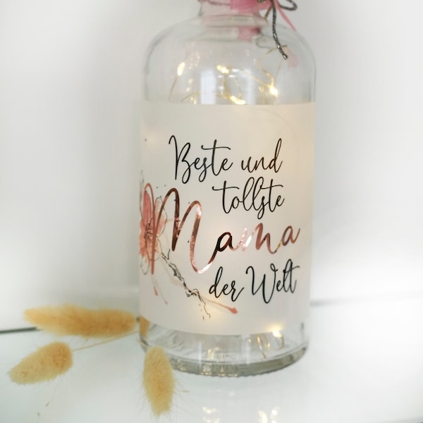 Leuchtflasche mit Spruch | tollste beste Mama | LED Flaschenlicht Dekolampe | Muttertagsgeschenk | Weihnachten