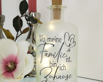 Dekoflasche mit Beleuchtung Familie Zuhause LED Leuchte Leuchtflasche Bottlelight Lichterkette Geschenk Flaschenlicht