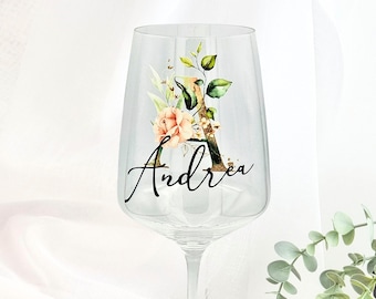 Verre à vin XL avec monogramme coloré et nom - cadeau personnalisé pour petite amie | cadeau de mariage | anniversaire | JGA