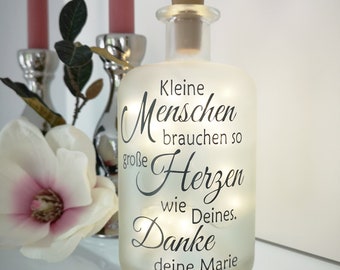 Farewell gift for kindergarten teachers or childminders | large HEARTS | personalized LED bottle light | light bottle