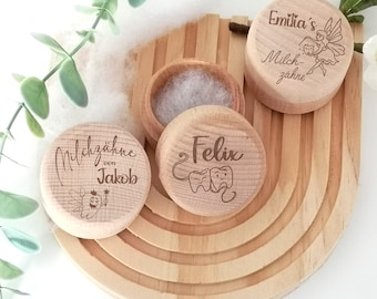 personalisierte Milchzahndose aus Holz | Zahndose aus Holz mit Name für Milchzähne | Aufbewahrungsdose | Babygeschenk Geburt Jungen Mädchen