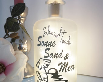 Dekoflasche mit Beleuchtung - Sonne Sand Meer LED Leuchte Leuchtflasche Bottlelight Lichterkette Geschenk Flaschenlicht Homedeco modern