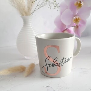 Stoneware ceramic mug with name and monogram vinyl foil personalized gift for girlfriend Mother's Day gift Birthday taupe/beige