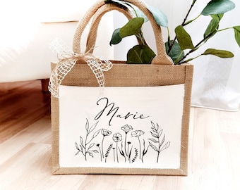 Jute Tasche personalisiert mit Namen | Juteshopper | Markttasche Einkaufstasche Geschenk für Oma Mama Freundin Erzieherin