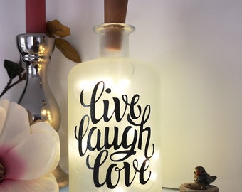 Dekoflasche mit Beleuchtung - Live Love Laugh - LED Leuchte Leuchtflasche Bottlelight Lichterkette Geschenk Flaschenlicht Homedeco modern