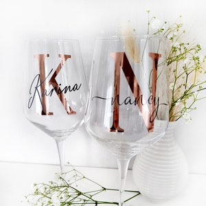 Weinglas XL mit Namen und Monogramm roségold personalisiertes Geschenk für Freundin Hochzeitsgeschenk Geburtstag JGA Bild 4