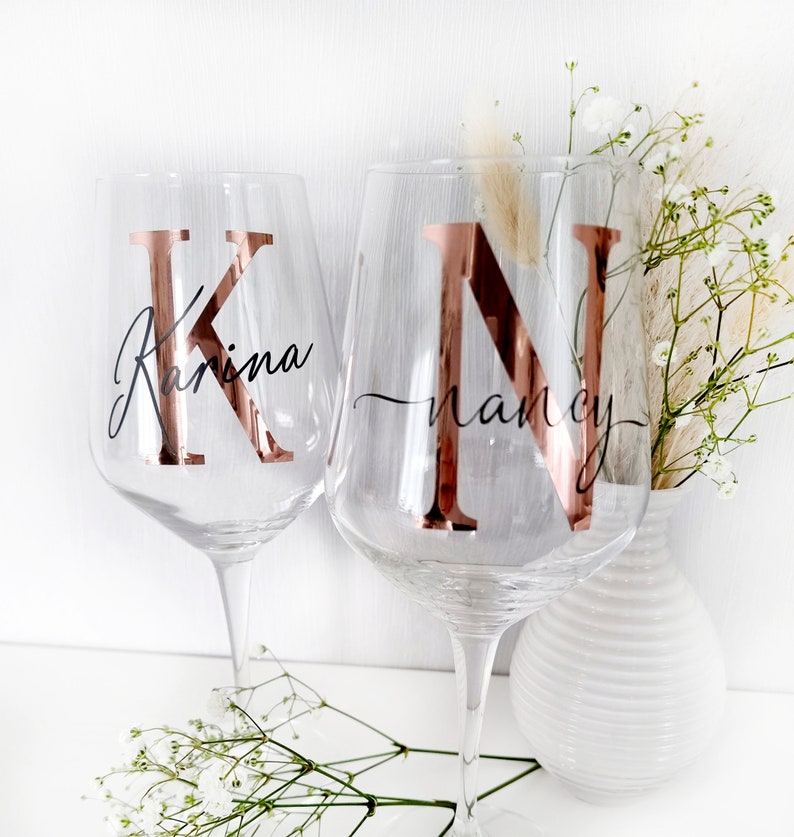 Weinglas XL mit Namen und Monogramm roségold personalisiertes Geschenk für Freundin Hochzeitsgeschenk Geburtstag JGA Bild 4