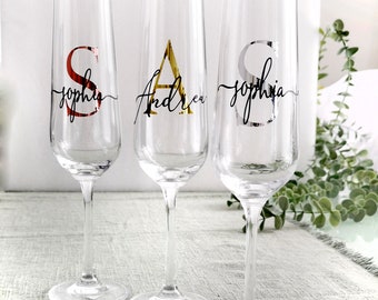 Champagne glass personalized with monogram colored and name | personalized gift for girlfriend | Wedding gift | birthday | JGA