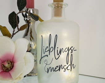 Dekoflasche mit Beleuchtung | Lieblingsmensch 1 | LED Leuchte Leuchtflasche Bottlelight Lichterkette Geschenk Flaschenlicht