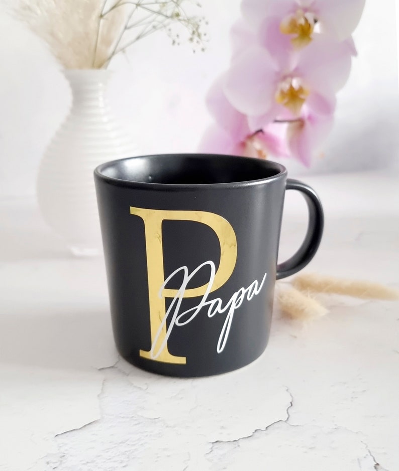 Stoneware ceramic mug with name and monogram vinyl foil personalized gift for girlfriend Mother's Day gift Birthday anthrazit