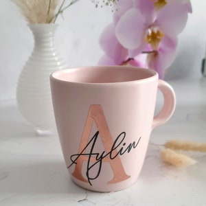 Stoneware ceramic mug with name and monogram vinyl foil personalized gift for girlfriend Mother's Day gift Birthday rosa