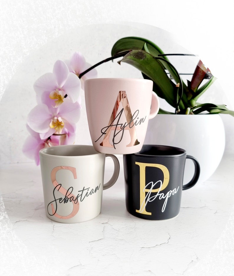 Stoneware ceramic mug with name and monogram vinyl foil personalized gift for girlfriend Mother's Day gift Birthday image 6