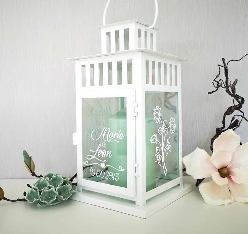 Hochzeitsgeschenk Laterne mit Motiv Rose und Spruch 28x15x15cm personalisiertes Geschenk Windlicht Valentinstag Bild 5