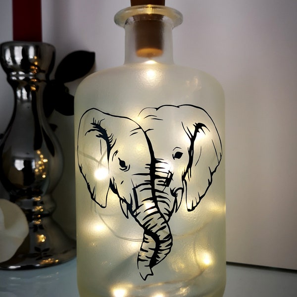 Dekoflasche mit Beleuchtung - Elefanten Freundschaft LED Lampe Bottlelight Flaschenlicht Leuchtflasche Geschenk Partylicht Lichterkette