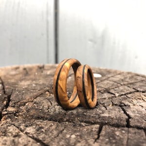 Olive wood, ebony, ring, wooden ring, wood, striped, partner ring, precious wood ring, engagement ring, wedding ring