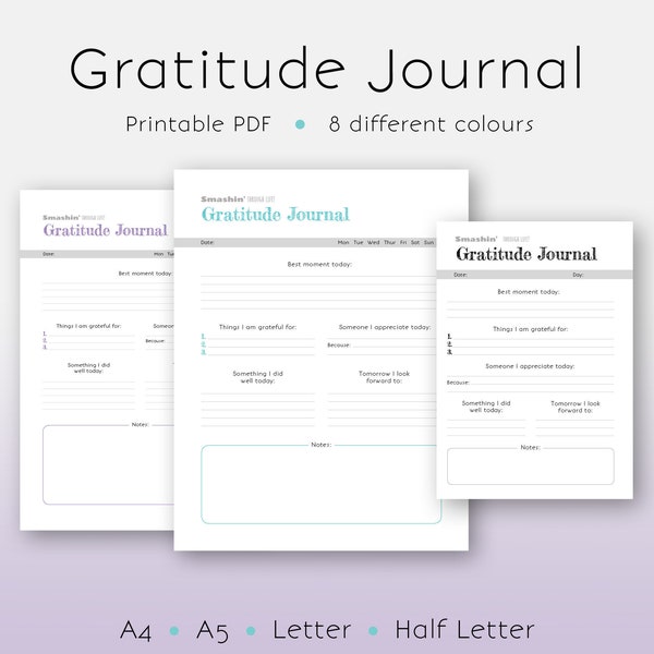 Gratitude Journal! Printable Binder Insert - A4, A5, Letter and Half Letter - Mental Health and Positivity! INSTANT DOWNLOAD!