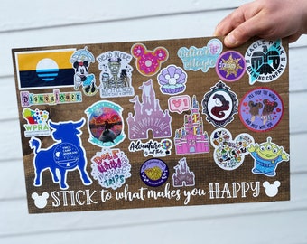 Disney Inspired | Custom | Stick to what makes you happy | Sticker Display  | Sticker Art | Disney Sticker Holder | Farmhouse Sign 