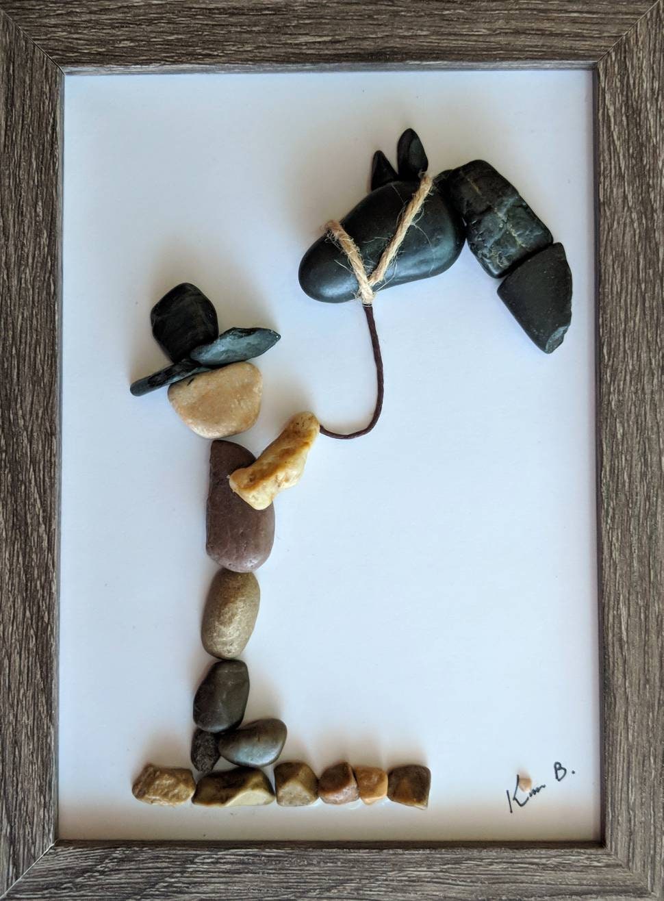 Pebble Art Wall Decor Unique Gift Person with Horse Horse | Etsy