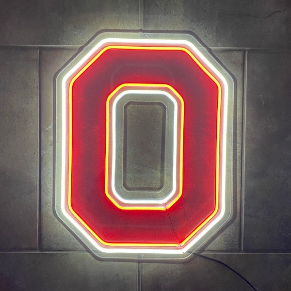Ohio State University Buckeyes Block Letter O Dual Color LED Neon Sign - 17" W x 22" H - Officially Licensed Grant ID 97391 - Monster Moose