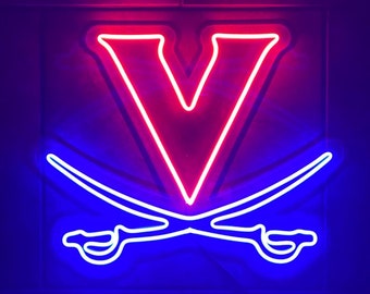 University of Virginia 'V' with Sabres LED Neon Sign - 21.7" W x 17.5" H - Officially CLC Licensed - UVA - Cavaliers - Wahoos - Wahoowa