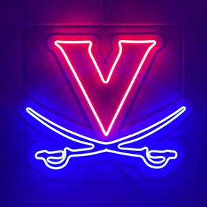 University of Virginia &#39;V&#39; with Sabres LED Neon Sign - 21.7&quot; W x 17.5&quot; H - Officially CLC Licensed - UVA - Cavaliers - Wahoos - Wahoowa