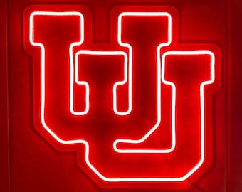 University of Utah Double U LED Neon Sign - 17.8" W x 16.6" H - Officially Licensed - Utes Swoop Red Rocks