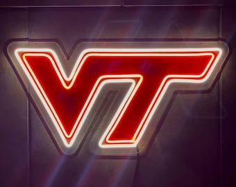 Virginia Tech Primary Athletics Mark VT LED Neon Sign - 23" W x 11.8" H - Officially CLC Licensed - Blacksburg - Hokies - Hokie - HokieBIrd