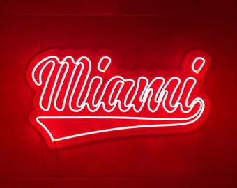 Miami University Script with Swoosh LED Neon Sign - 22.5" W x 11.9" H - Officially CLC Licensed - Oxford Ohio - Redhawks Swoop