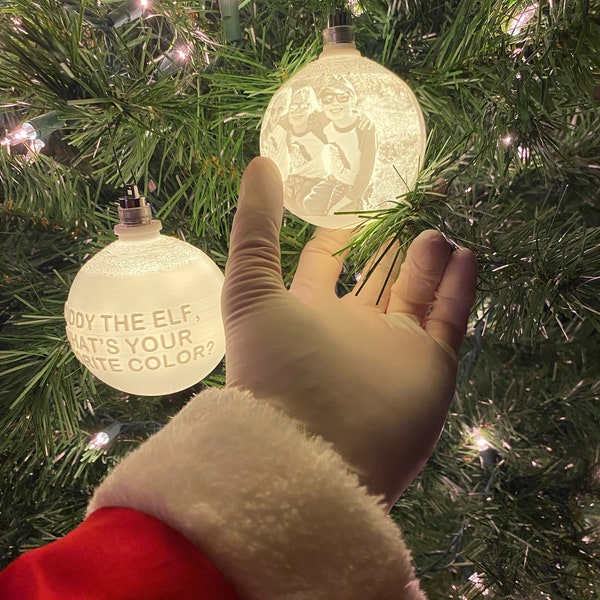 Custom 3D Printed Personalized Christmas Warm White LED Lighted Ornament Ball / Bauble / Bubble - Lithophane Photo Gift / Light Clip