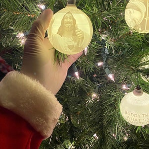 Custom 3D Printed Personalized Christmas Warm White LED Lighted Ornament Ball / Bauble / Bubble Lithophane Photo Gift / Light Clip image 2