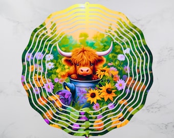 Highland cow physical wind spinner for outdoors, garden decor, outdoor art, spring decor, garden art, gardening gift,  new home gift