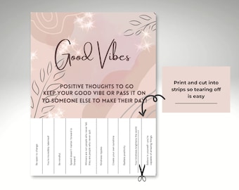 Abreißbare Flyer Good Vibes Printable, Ratgeber Abreißkarten Komplimente, positive Affirmationen, Geschäftskomplimente, Ermutigungskarten