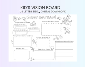 Jungen Vision Board Färbung bedruckbar, Ziele setzende Aktivität, Wachstumsdenken Arbeitsblatt, Kinder Vision Board