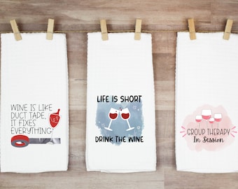Funny wine kitchen towel bundle, funny dish towel, wine lover gift, gift for her,  gift for him, shower gift, wine housewarming gift, wine