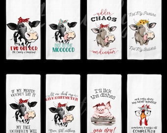 Funny farmhouse kitchen towel, shower gift, cow housewarming gift, funny cow tea towel, new homeowner gift, farm theme gift, snarky humor