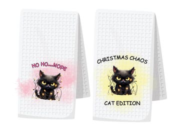 Funny cat Christmas dish towel, hostess gift, gift for mom, housewarming gift, hand towel, tea towel, animal towel, snarky cat towel