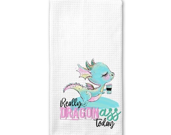 Funny dragon dish towel, kitchen towel, shower gift, hostess gift, funny tea towel, friend gift,  new homeowner gift, housewarming gift