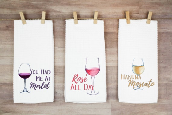 Watercolor White Wine Tea Towel - Linen and Ivory