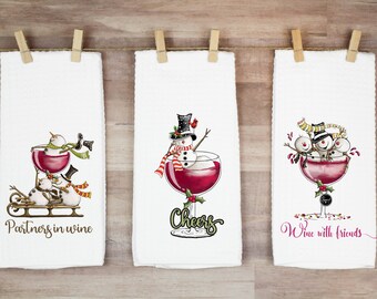 Wine kitchen towel bundle, funny wine towel, pun towel, hostess gift, wine lover gift, wine themed gift, tea towel wine cocktails. wine gift